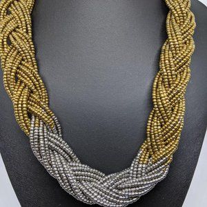 Braided silver and copper gold color beaded neckla